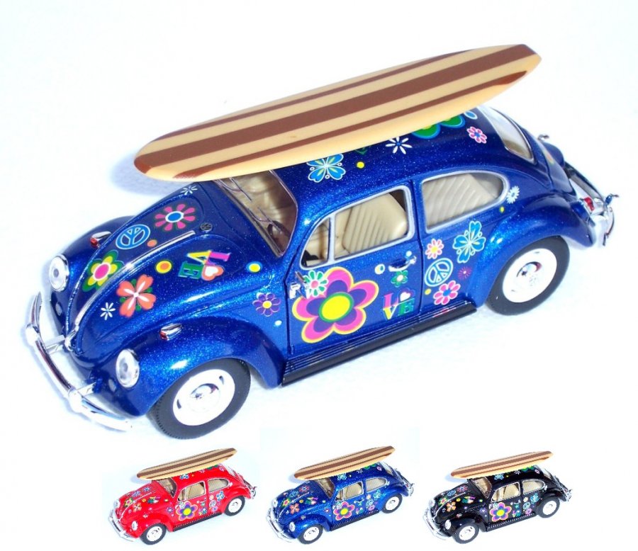 1:24 1967 Volkswagen Classic Beetle with Printing and Surfboard (6 Pcs/Box) KT7002DFS1 - Click Image to Close