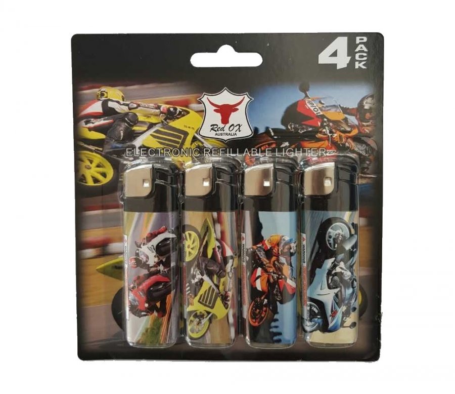 Bike Pack of 4 Electronic Gas Refillable Lighters RF-834-Bike-PK4 - Click Image to Close