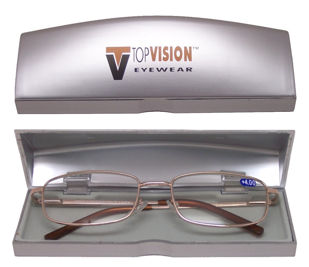 Reading Glasses Metal Frame Spring Temple in Hard Case R9xxx-Case - Click Image to Close