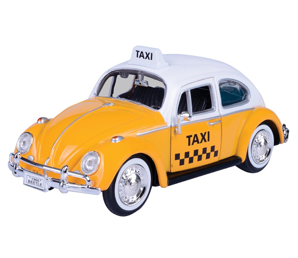 1:24 1966 Volkswagen Classic Beetle - Taxi (White with Yellow) MM79577TX - Click Image to Close