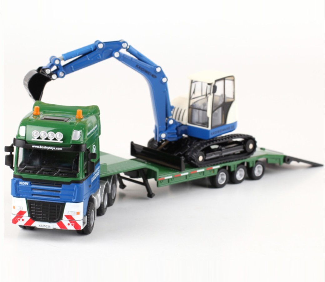 1:50 Flat Trailer with Loader (Blue-Green) Heavy Die cast Model KDW625038W - Click Image to Close