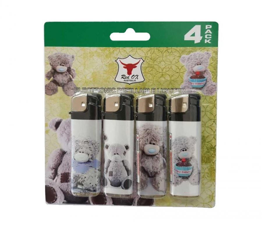 Teddy Pack of 4 Electronic Gas Refillable Lighters RF-834-Teddy-PK4 - Click Image to Close