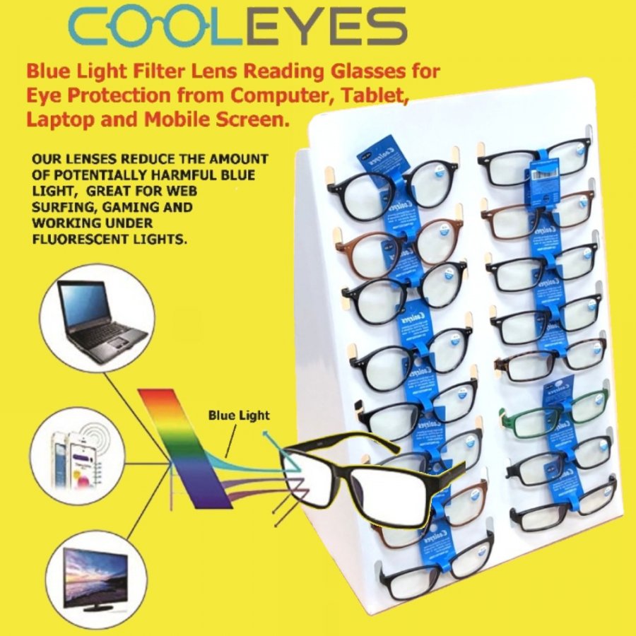 Buy 72 Pairs Cooleyes Anti Blue Light Lens Reading Glasses Mixed strength Package Deal, with Free Display Counter Stand CS16 - Click Image to Close