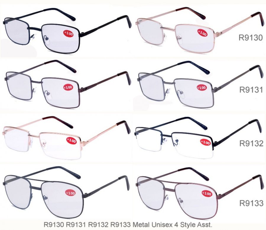 Metal Frame Reading Glasses 4 Style Assot. R9130/31/32/33 - Click Image to Close