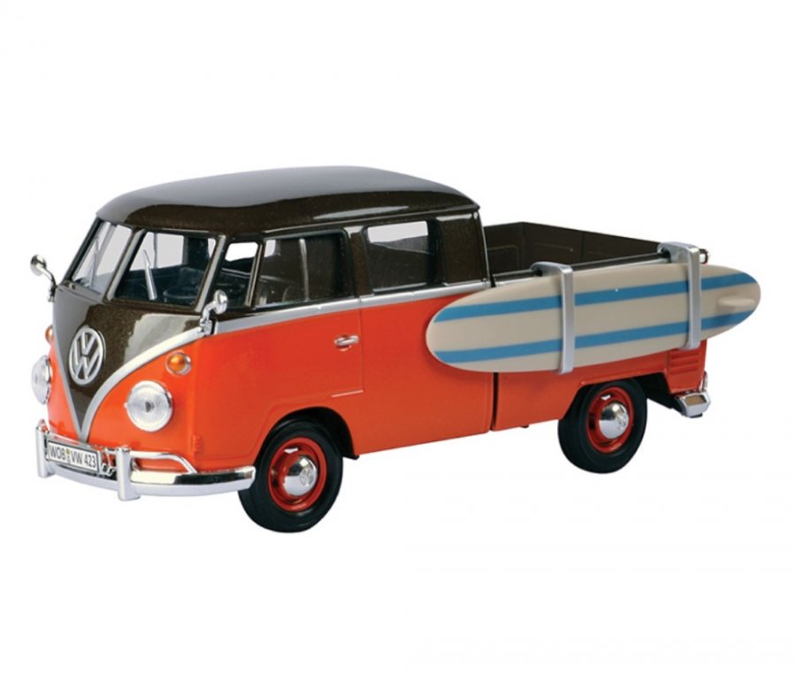 1:24 Volkswagen Type 2 (T1) - Service Pick-up with Surfboard (Black with Orange) MM79560SB