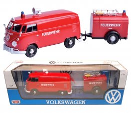 1:24 Volkswagen Type 2 (T1) - Fire Truck and Trailer (Red) MM79671FT  1:24 Volkswagen Type 2 (T1) - Fire Truck and Trailer (Red) MM79671FT