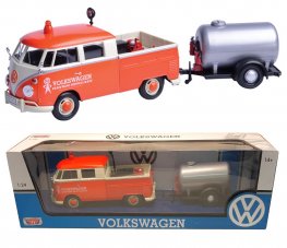 1:24 Volkswagen Type 2 (T1) - Service Pick up and Oil Tank Trailer (Orange) MM79674OT  1:24 Volkswagen Type 2 (T1) - Service Pick up and Oil Tank Trailer (Orange) MM79674OT