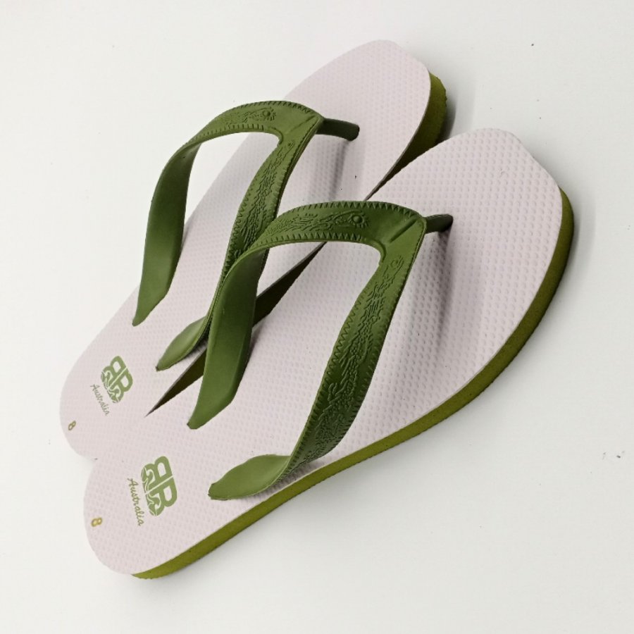 Rubber Strap Mens Double Pluggers Sandals - White/Amy Green