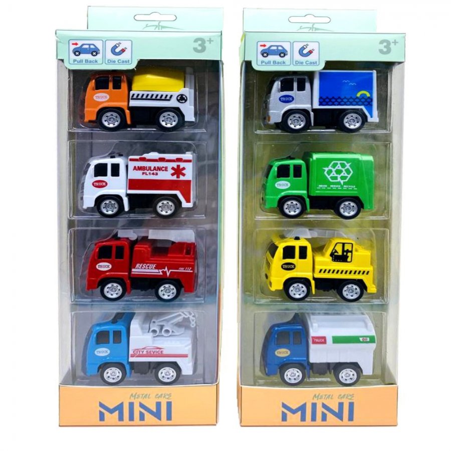 3\" Diecast Mini Engineering Vehicle 8 Style, 4pcs Mixed in Hangsell Window Box WGT2411-4