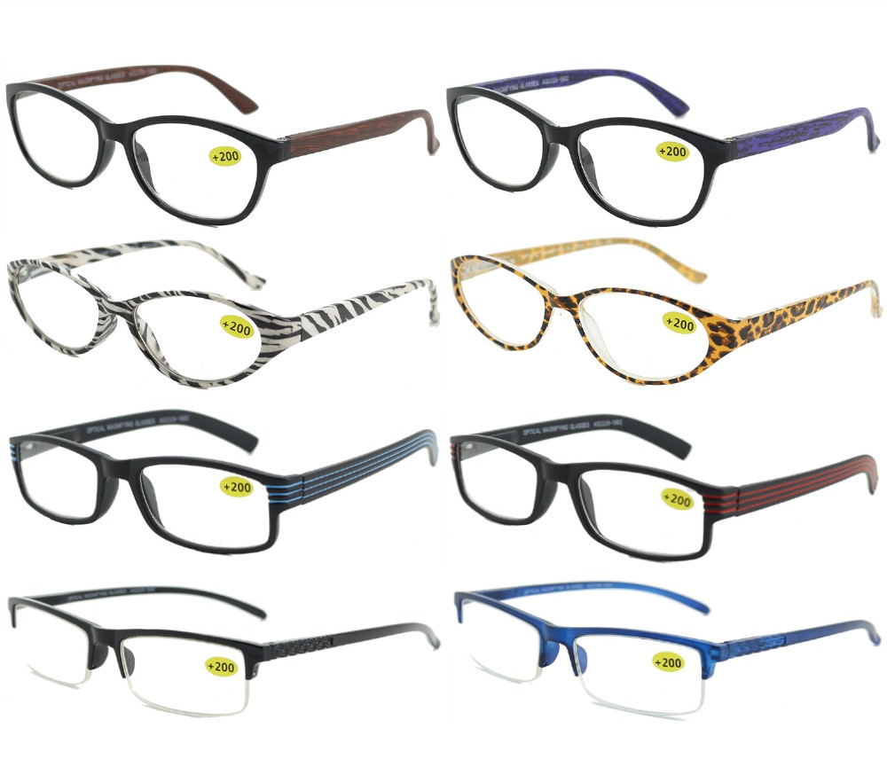 Spring Temple Fashion Plastic Reading Glasses 4 Style Asstd R9180/81/82/83 - Click Image to Close